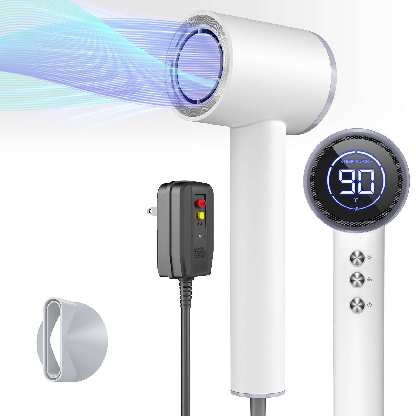 Professional Hair Dryer Blow Dryer, 110,000RPM High-Speed Blow Dryer for Fast Drying, Negative Ionic Hair Dryers with Magnetic Nozzle & LED Display, Portable Hair Dryer for Travel Home Salon-White 1