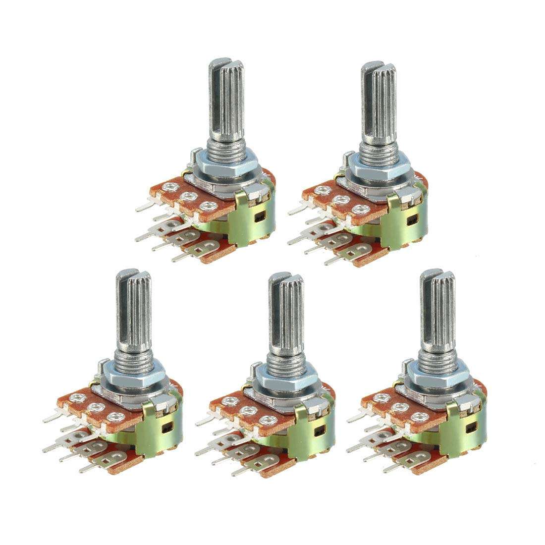 uxcell WH148 100K Ohm Variable Resistors Dual Rotary Carbon Film Taper Potentiometer 5pcs 1