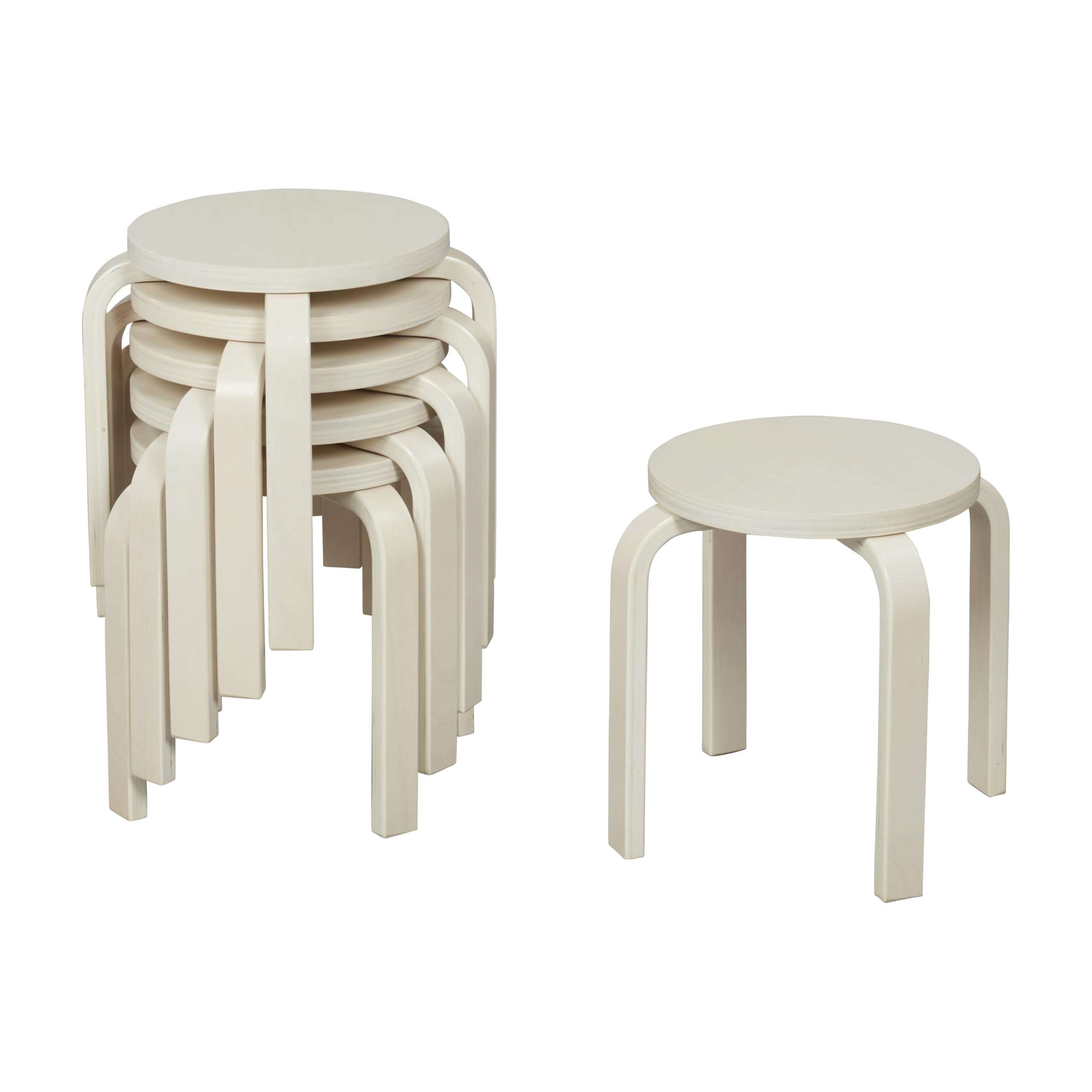 ECR4Kids Bentwood Stackable Stools, Classroom Furniture, White Wash, 6-Piece 1