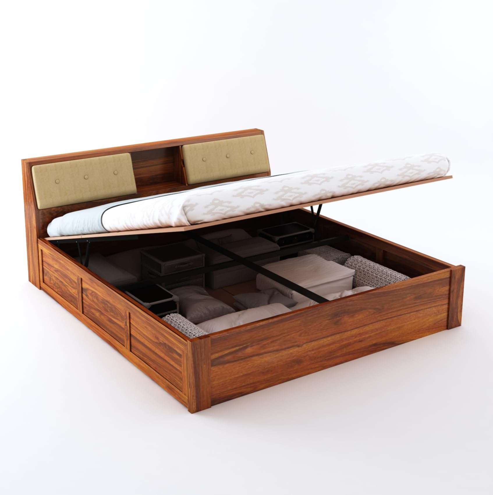 T.G. FURNITURE Solid Sheesham Wood Queen Size Bed with Hydraulic Storage for Home Living Room Bedroom Wooden Queen Size Cot Bed Palang (Natural Finish) | 1 Year Warranty 3