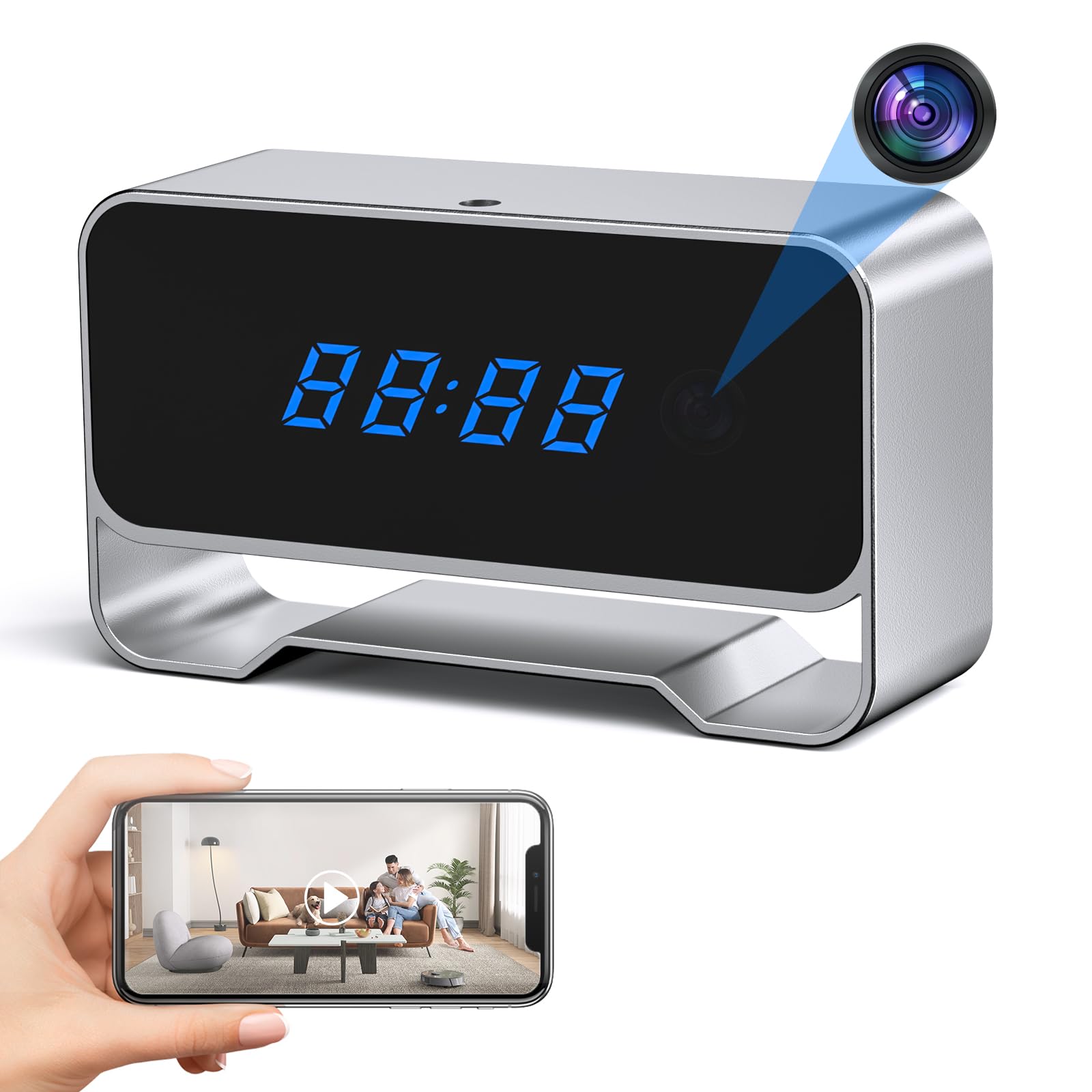 Voluart Hidden Camera Clock, 1080P HD WiFi Spy Cam with Functional Clock Display, Strong Night Vision & Motion Detection for Home Indoor Security