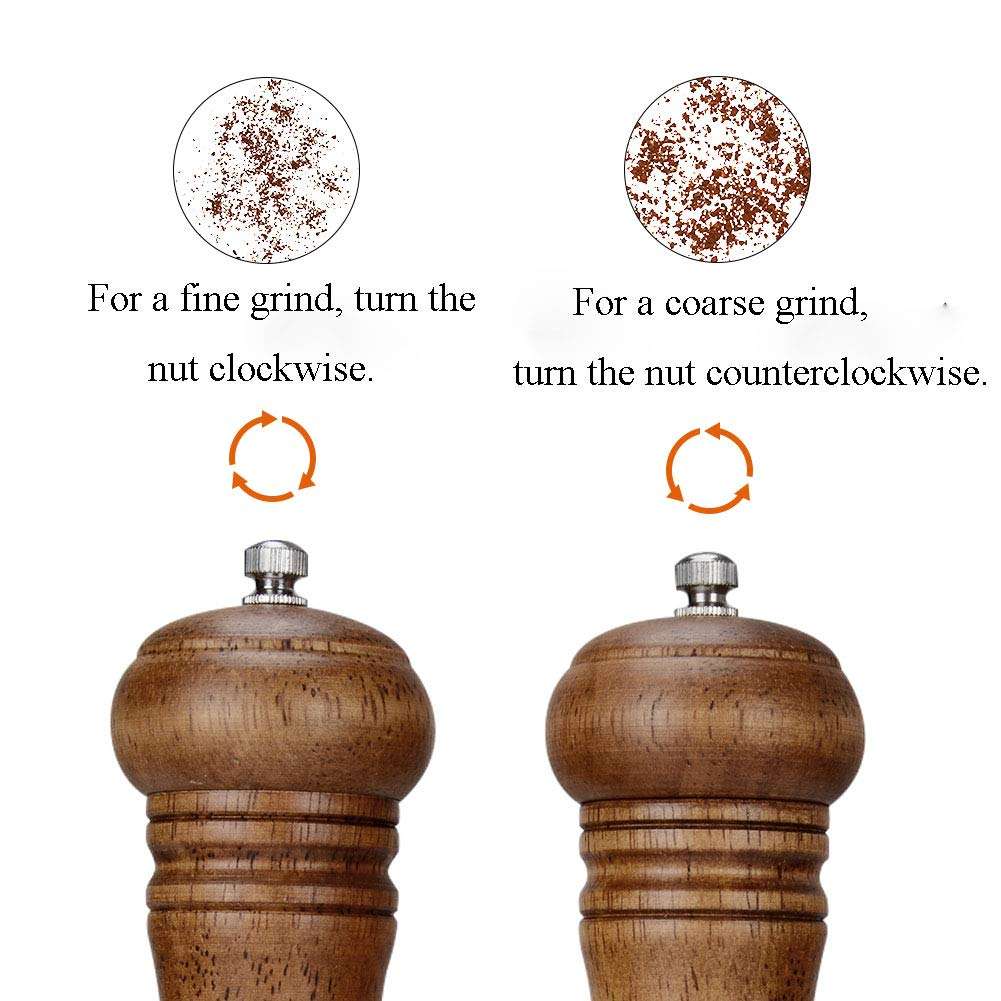 Haomacro Salt and Pepper Mill Set, Wooden Salt and Pepper Grinders, Shakers with Ceramic Core- 8 Inches -Pack of 2 3