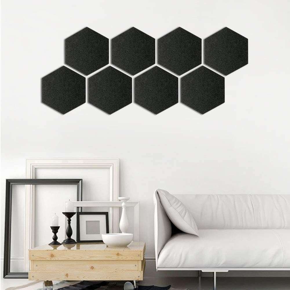 BOSSNUOK Hexagon Felt Bulletin Board, Self-Adhesive Wall Boards with 35 Push Pins, Decorative Felt Message Boards for Notes, Photos, Office & Home Decor, 8Pcs 200×174×6mm (Black) 5