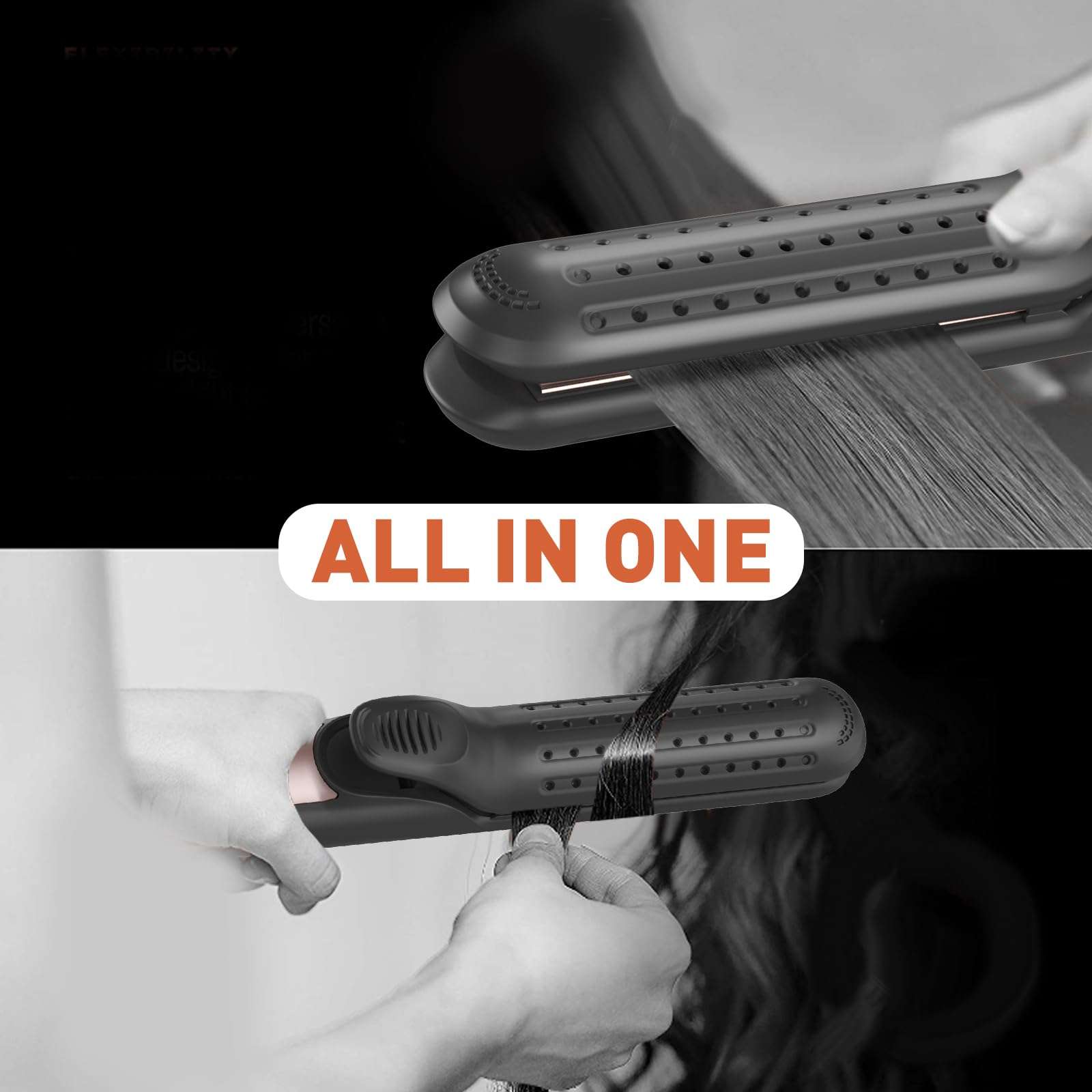 TANSHINE 360° Airflow Styler,Curling Wand & Flat Iron Hair Straightener 2 in1,Travel Curling Iron Dual Voltage with Adjustable Temp,Professional Hair Curler with Cooling Air Vents for Long Short Hair 6