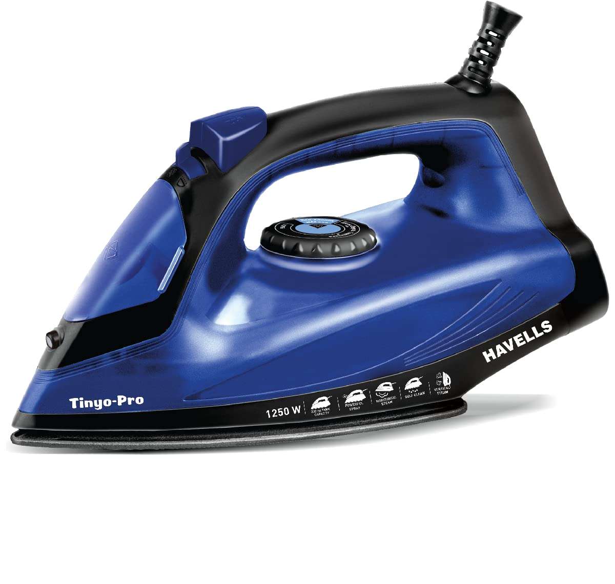 Havells Tinyo Pro 1250 Watt Steam Iron Press with Powerfull Steam Spray | Horizontal & Vertical Steaming Function | Self Clean | 2 Years Warranty (Blue) 2