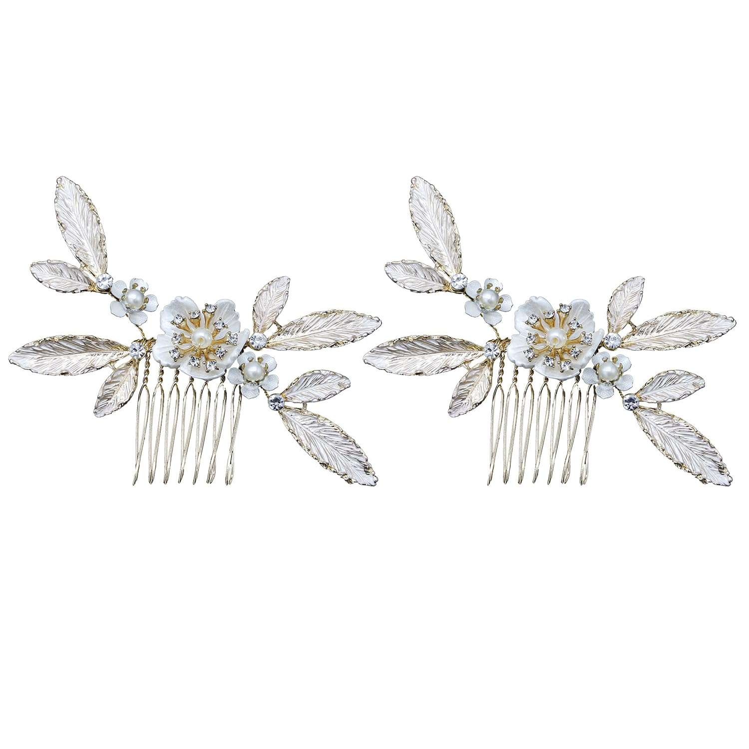 2PCS Bridal Wedding Flower Crystal Hair Comb, Handmade Rhinestone Hair Clips Bridal Headpiece Sparkly Crystal Hair Pin Side Combs Hair Accessorie for Women Girls 1