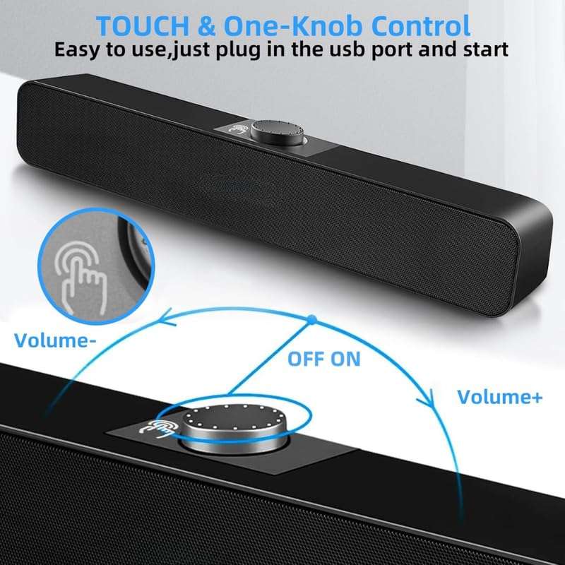 Drumstone 𝟏𝟓 𝐘𝐞𝐚𝐫𝐬 𝐖𝐚𝐫𝐫𝐚𝐧𝐭𝐲 Bluetooth PC Speakers Soundbar, USB-Powered Desktop Speaker for Monitor, Laptop, Tablet, PS5 | V5.3 Stereo Sound, Touch Control, AUX/Bluetooth Connectivity 4