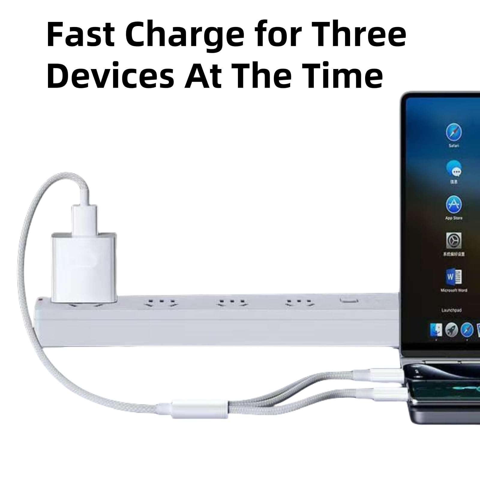 MFi 3 in 1 Charging Cable,Multi Charging Cable 66W Max Fast Charging,Multi Head Charging Cable Compatible with All Type C、Micro USB Android Device And All iOS Devices (3.3FT/1Pack, White/Grey) 6