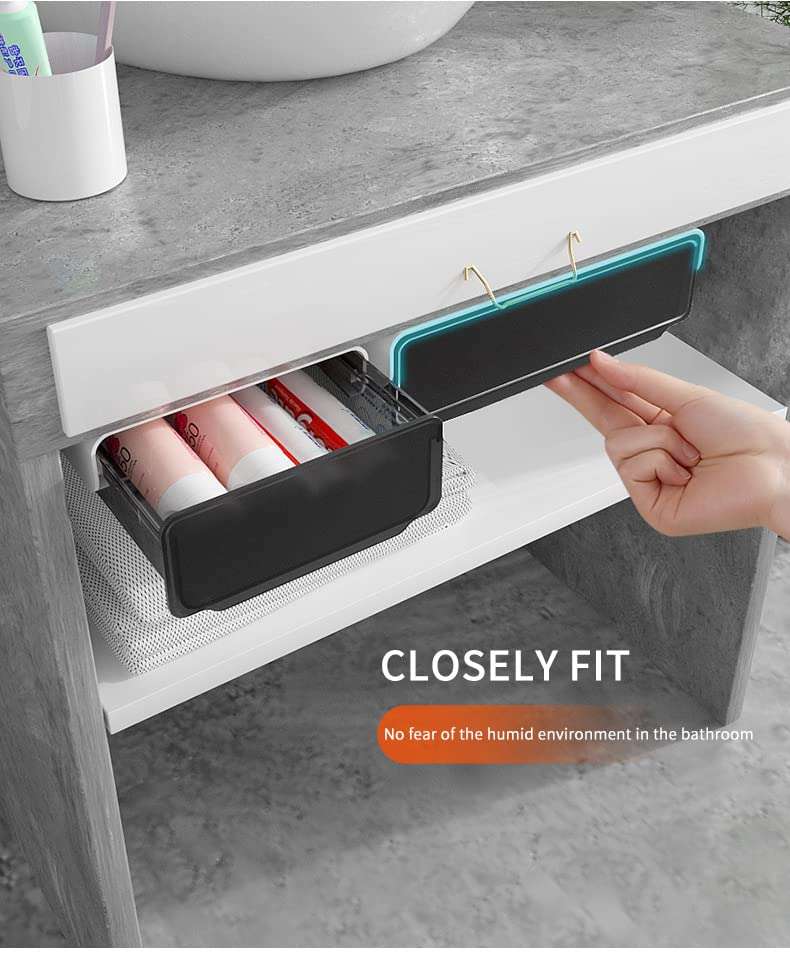 COZYWELL Slide-Out Under Desk Drawer for Office/Bedroom/Schoolroom/Kitchen, Self-Adhesive Under Table Drawer Office Storage Organizer Mounts to Desktops Tables and Workbenches (Black) 3