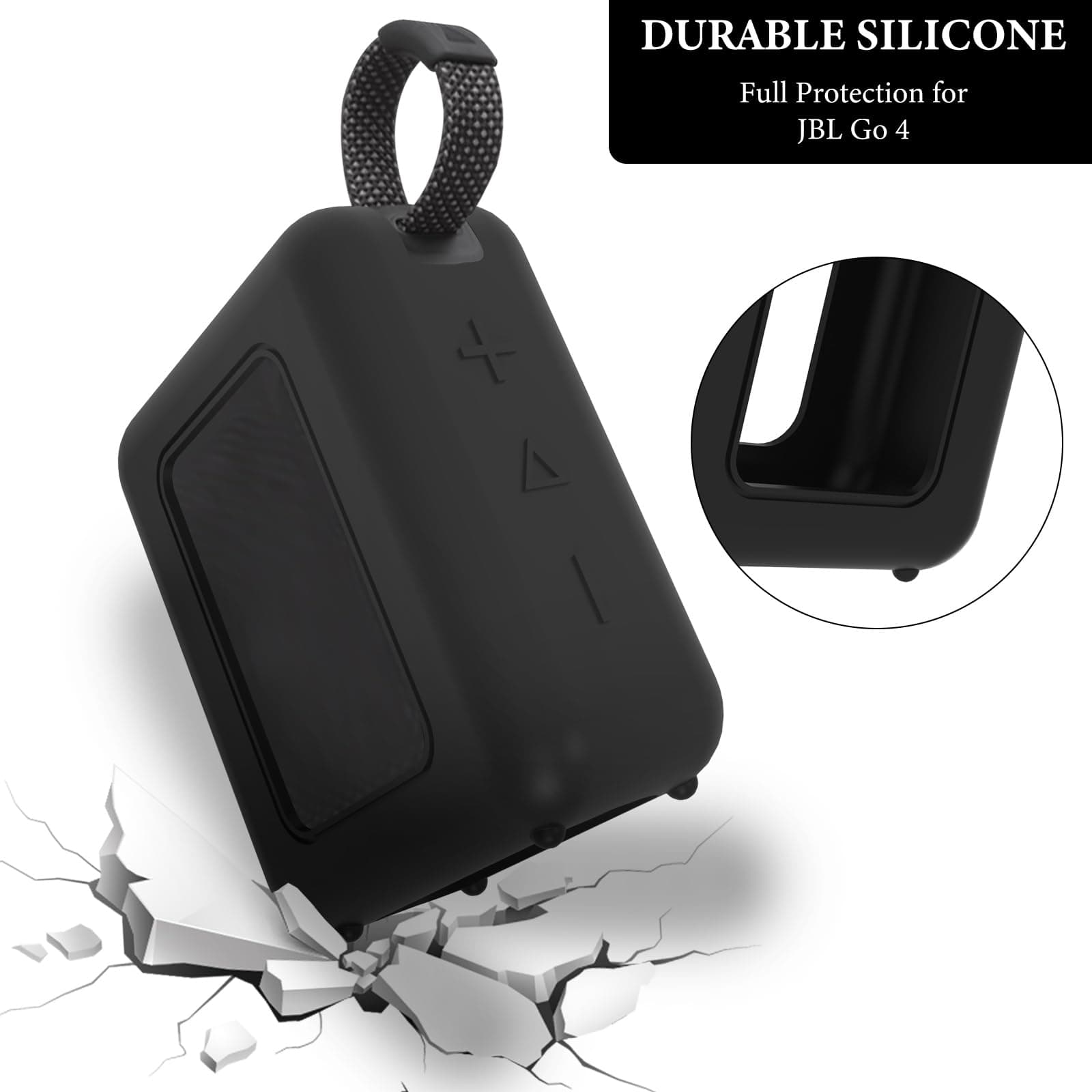 Geekria Silicone Speaker Case Cover Compatible with JBL GO 4 Case, Protective Soft Skin, Replacement Portable Speakers Travel Carrying Sleeve with Keychain Hook (Black) 3