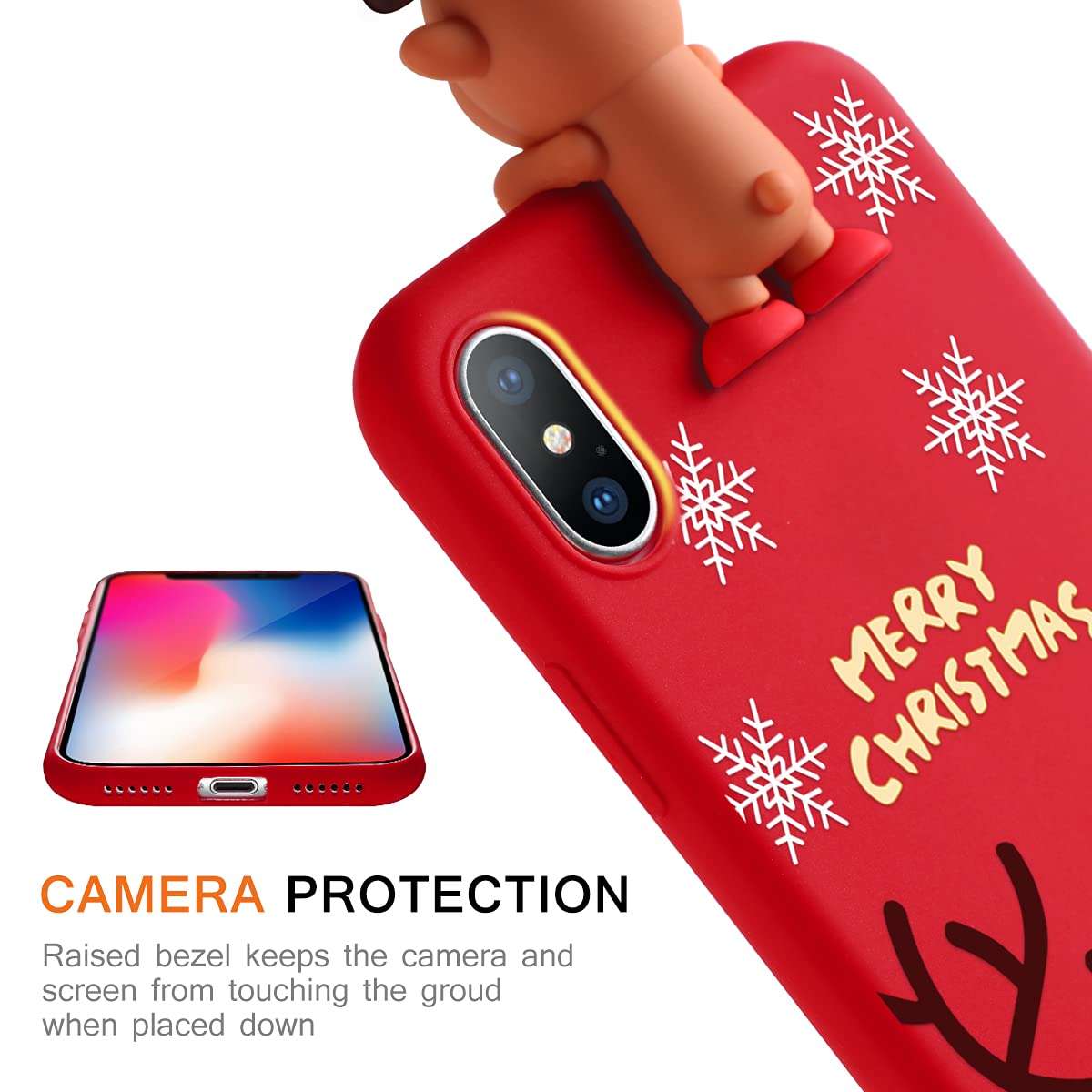 Eouine Christmas Case for Samsung Galaxy A30 [6.4"] Xmas Red Silicone Phone Case with 3D Deer Doll & Pattern,Anti-Scratch Shockproof Soft Bumper Cover for Samsung A30 4