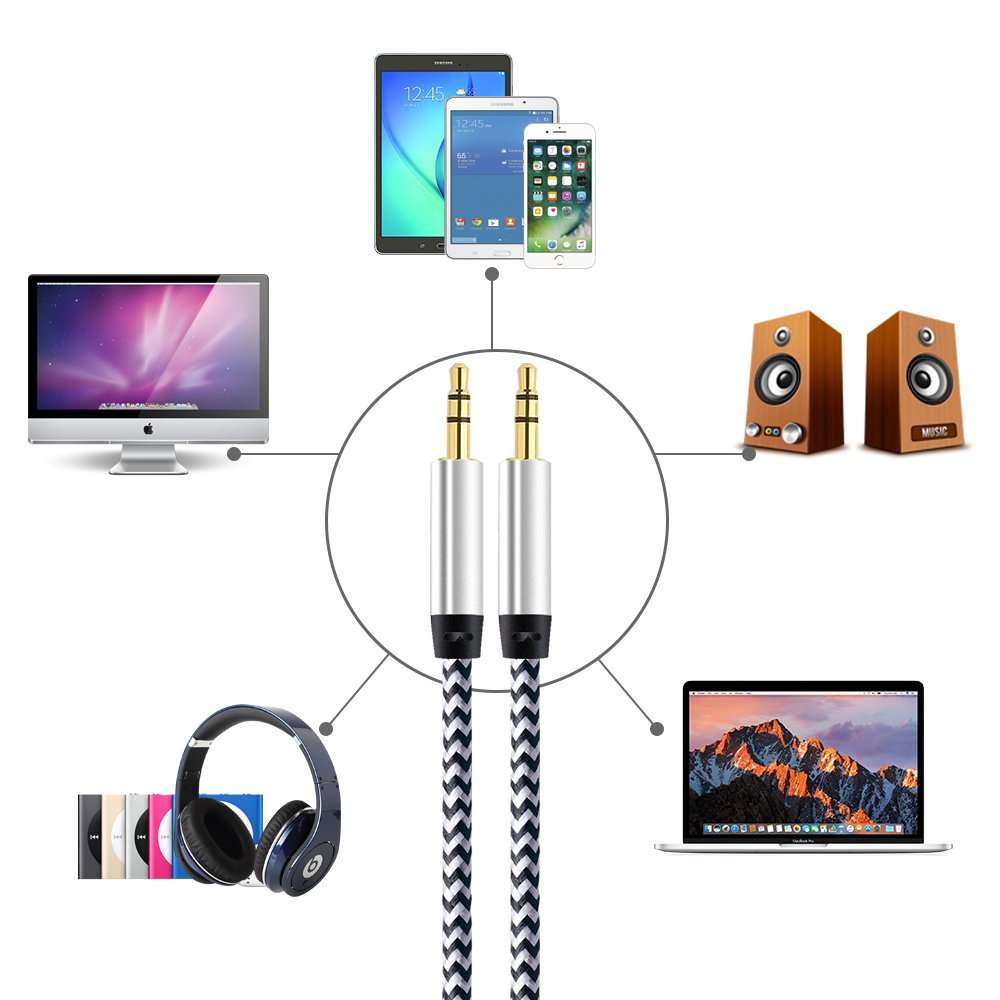 CableLovers Aux Cord for Car, 5 Pack 5ft Auxiliary Cord 3.5MM Audio Cable Nylon Braided Headphone Cable Male to Male Aux Cable for iPhone, iPad, Beats, Samsung Galaxy, Sony, Echo Dot, Tablet 4