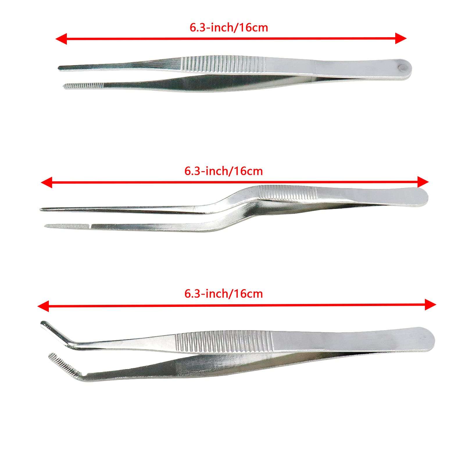 Bitray 3PCS Cooking Tweezers Straight and Curved Tip Tweezers for Cooking Food Design Styling 2