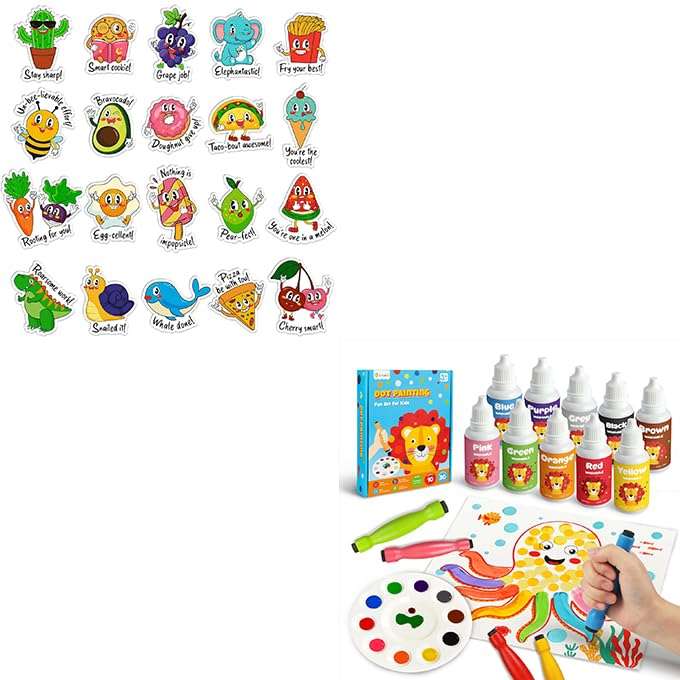 D-FantiX 800PCS Punny Teacher Sticker for Student & Washable Paint Dot Markers for Toddlers 1
