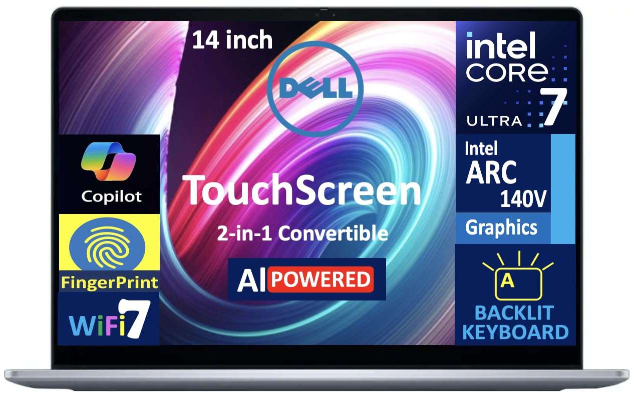 Dell 14 Plus 2-in-1 Laptop, 14.0" FHD+ LCD Touchscreen Display (Intel Ultra 7-256V (Beat Ultra 7 150U), 16GB LPDDR5X, 1TB PCIe SSD, Intel Arc Graphics, Backlit KB, Fingerprint, Win 11 Pro) w/USB Hub 4