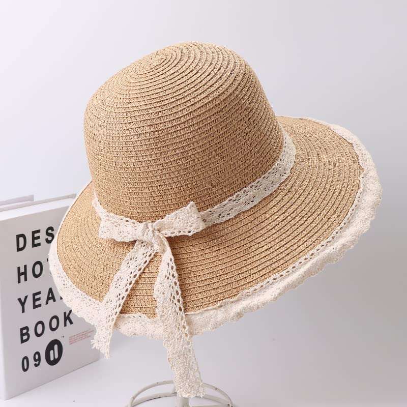 Straw Sun Hat Foldable Packable Summer Beach Hat Crochet Hat Sun Protection Hat for Women Girls (C-Khaki) 3