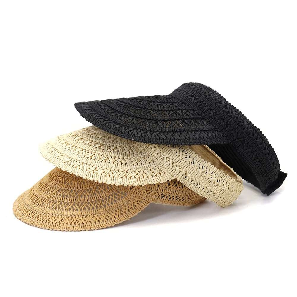 Empty Top Straw Sun Hat for Womens Summer Visor for Women Wide Brim Beach Sun Hat and Caps Black 3