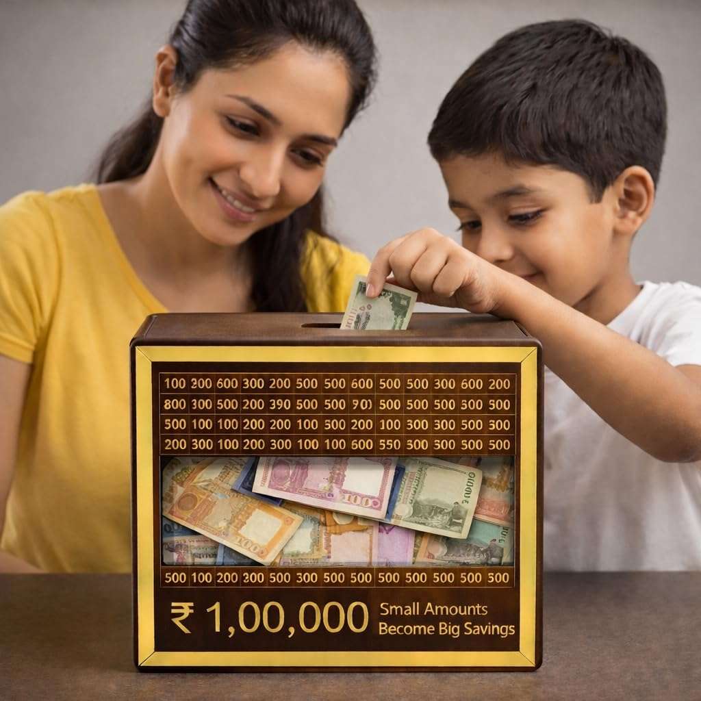 STOFFIER GARTEN Wooden Savings Box for Kids and Adults 100000, Coin Box with Carved Design, Piggy Bank with Numbers, Savings Box, Coin Box, Wooden Piggy Bank for Home and Gifts 4