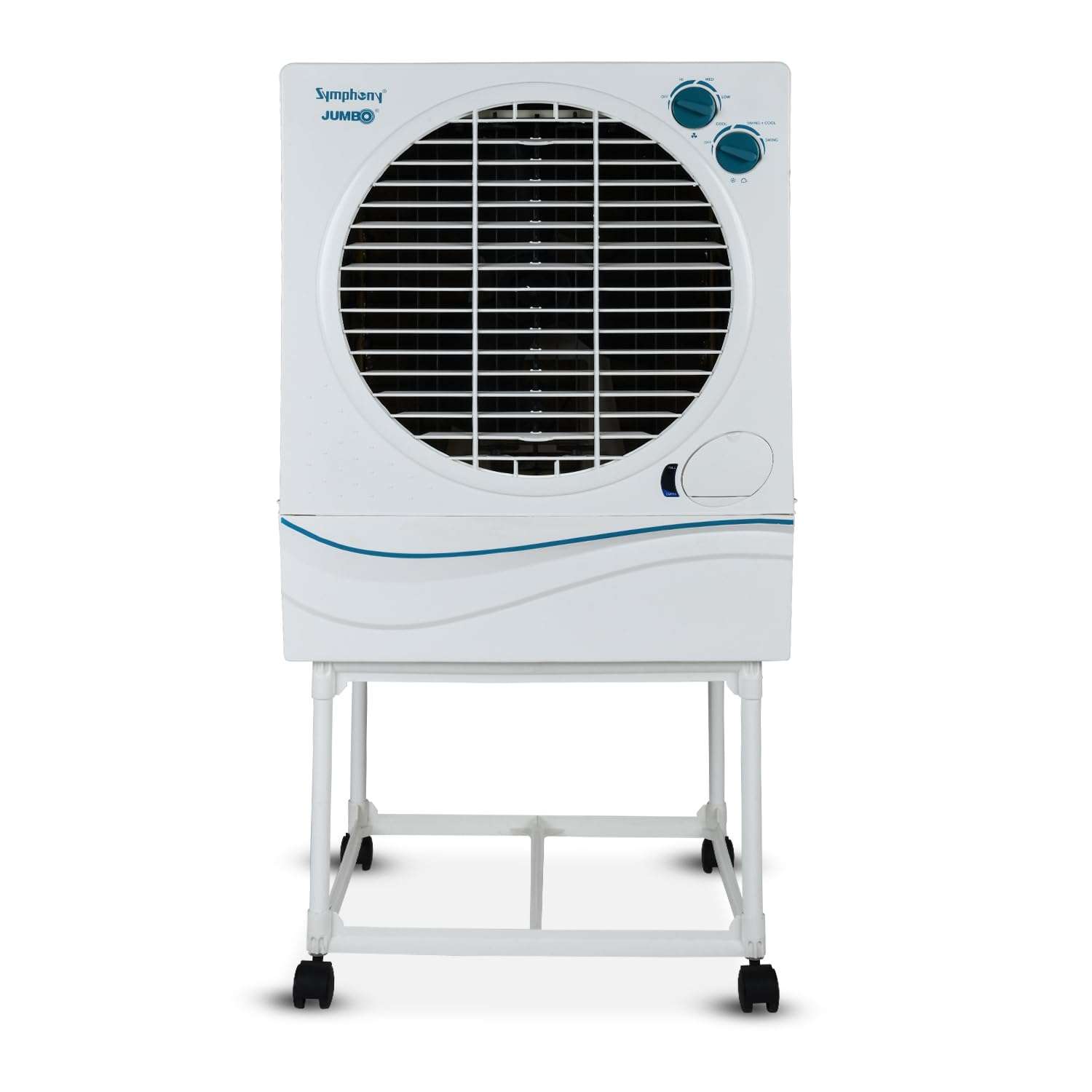 Symphony Jumbo 70 Desert Air Cooler for Home with Aspen Pads, Powerful Fan, Cool Flow Dispenser and Free Trolley (70L, White)
