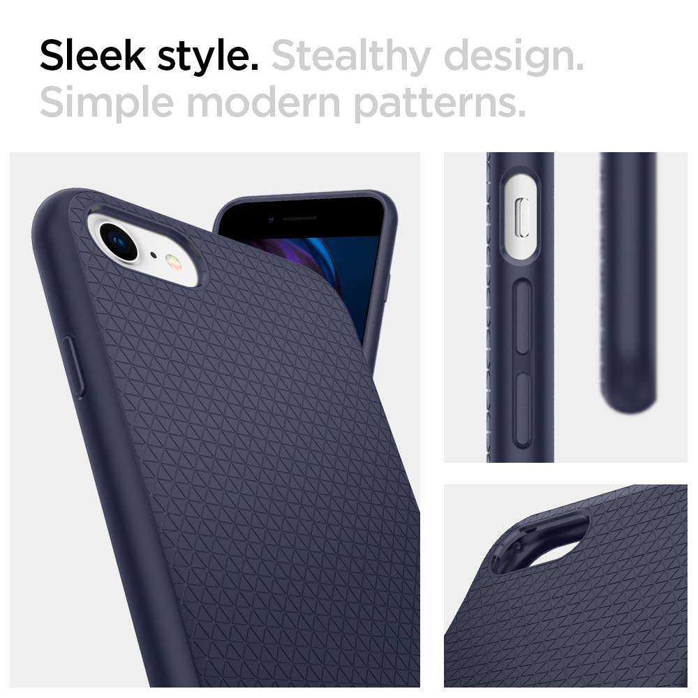 Spigen Midnight Blue Silicone Case for iPhone SE 2020/iPhone 8/iPhone 7 with Air Cushion Technology and Tactile Buttons 3