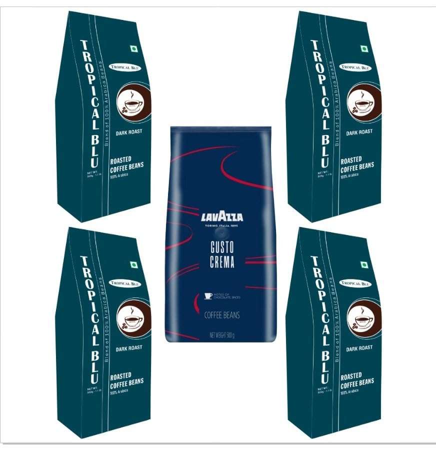 Lavazza Gusto crema beans 500 gm pack + Tropical Blu Roasted Coffee Beans 100% Arabica (AA) Dark Roast 500gm Pack of 4 (500gm X 4)