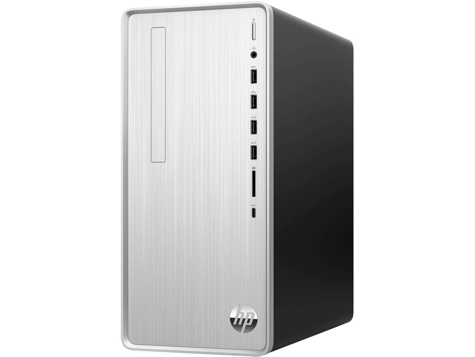 HP Pavilion Desktop, AMD Ryzen 5 5600G, 8GB RAM, 1TB HDD, 256GB SSD, Windows 11 Pro, HDMI, Wi-Fi 5, Bluetooth, USB Ports, Natural Silver, PCM 3