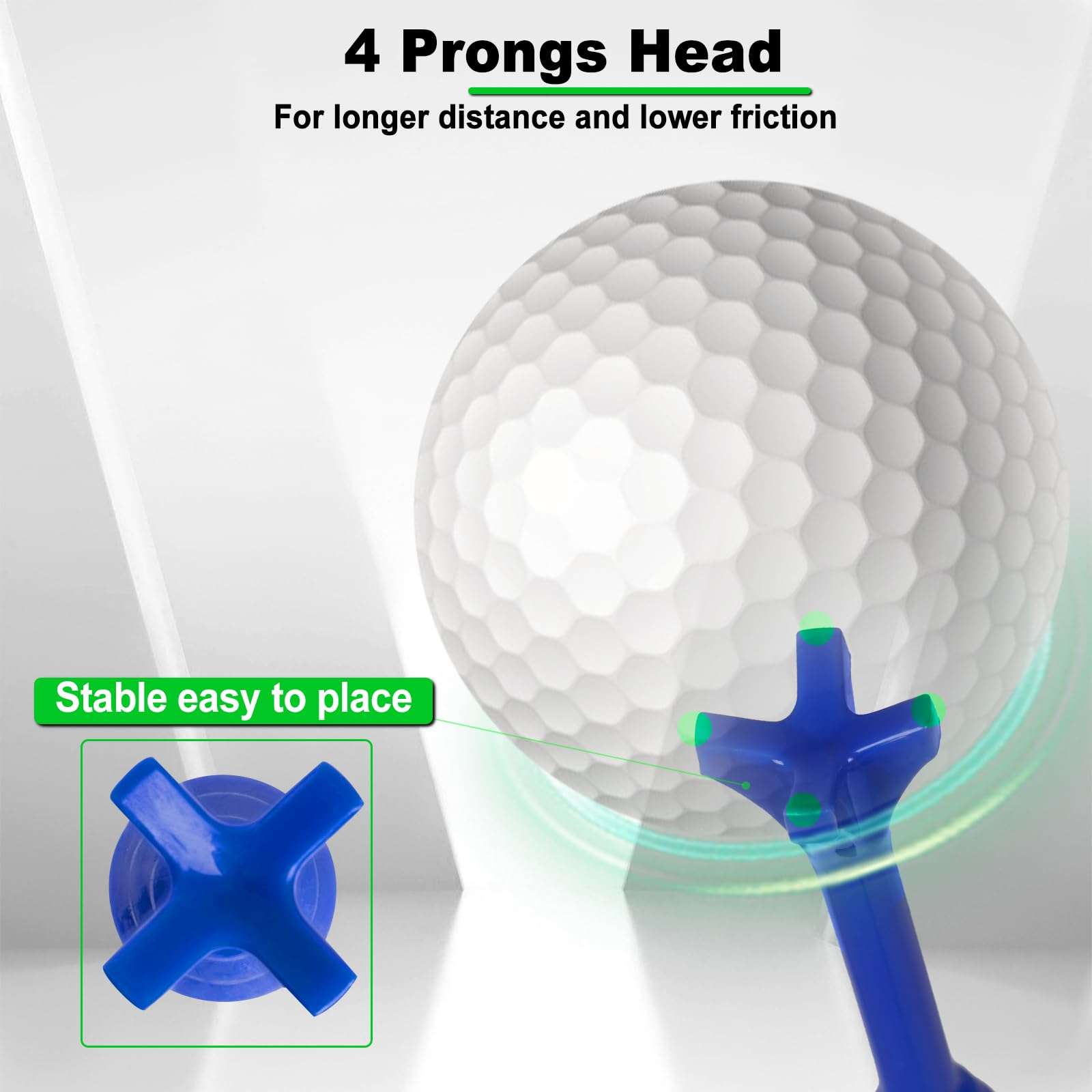 LZFAN Golf Tees 3 1/4 Inch, Plastic Golf Tees 4 Prongs Stability Tees, Unbreakable Long Golf Tees Reduce Friction & Side Spin Colored (100PCS) 6