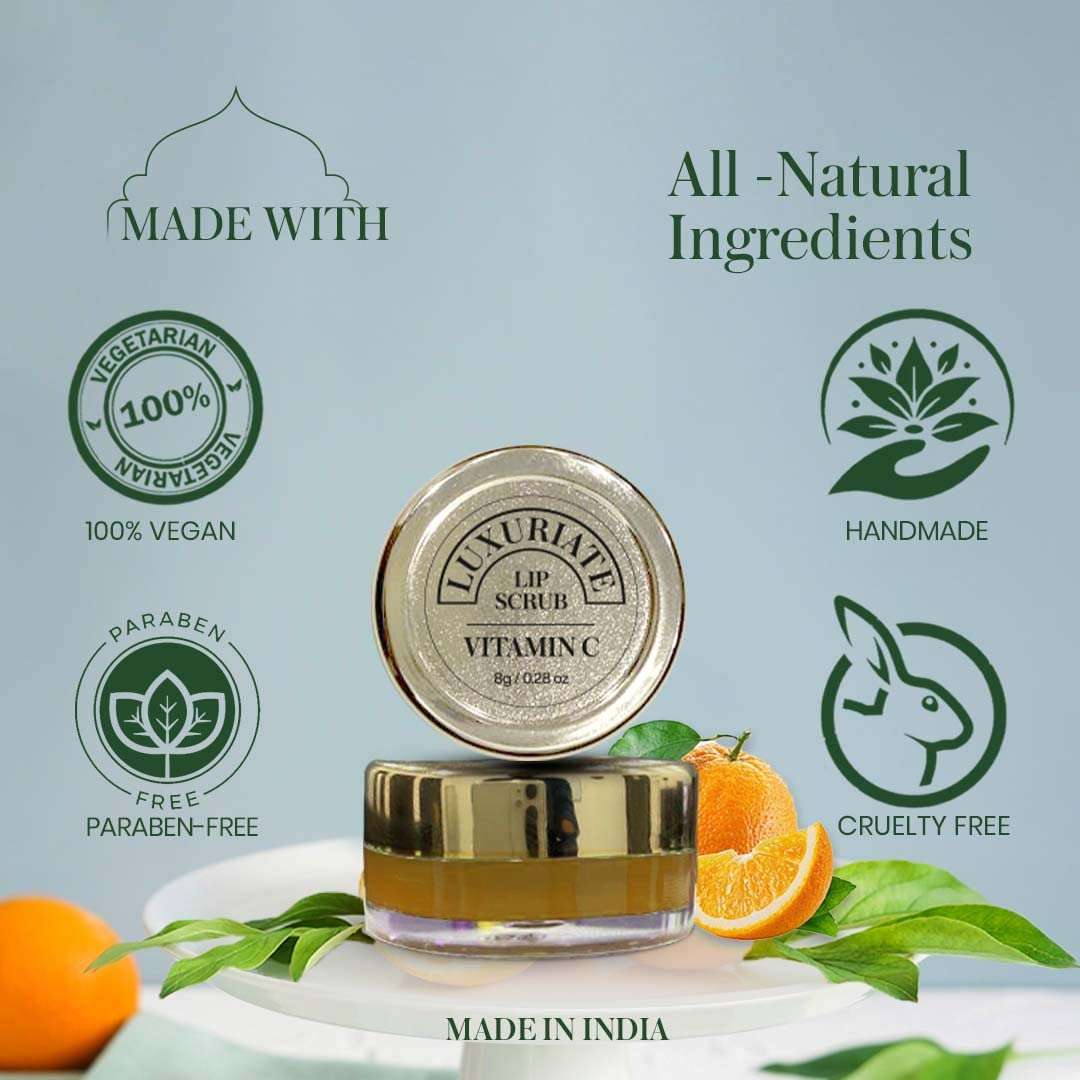 LUXURIATE Vitamin C Lip Scrub | Lightening & Brightening Dark Lips scrub For Men and Women | Smoker Chapped Lip & Lipstick Stains Removal Lip care- 8 gm 6