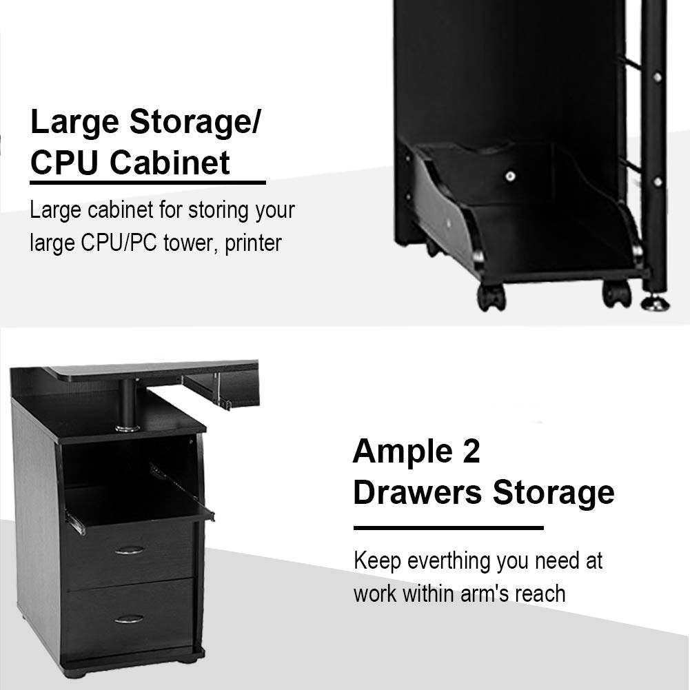 Binrrio Computer Desk, Wood Home Office Computer Desk, Laptop PC Table Writing Study Table Computer Workstation with Storage Drawers，Keyboard Tray, Printer Tray 5