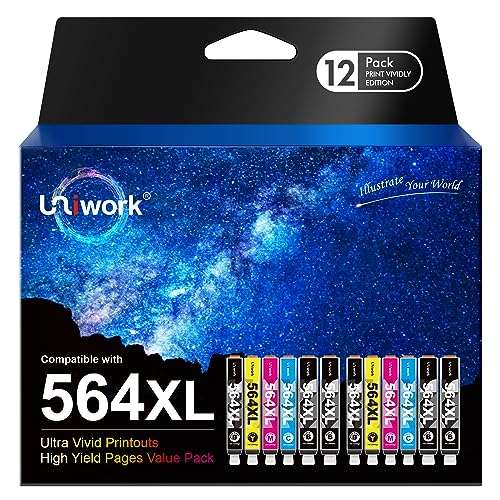 Uniwork Compatible Ink Cartridge Replacement for HP 564 564XL for Photosmart 7525 7520 7510 C309a C310a B8550 D5460 C6350 D7560 Printer (4BK/2PB/2C/2M/2Y), 12 Packs 1