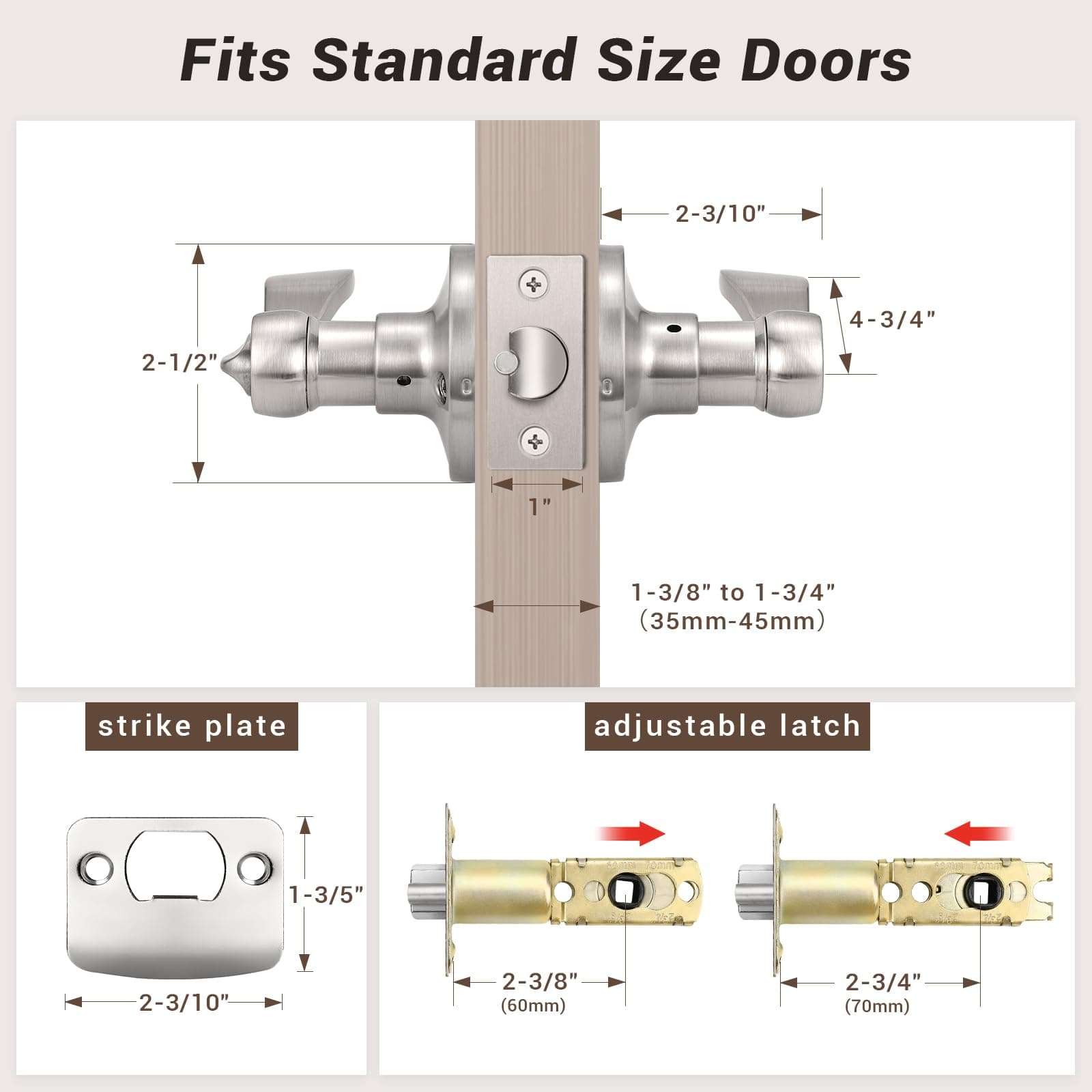 Knobonly 6 Pack Wave Style Door Handles Satin Nickel Finish (Keyed Alike Entry Door Handles) 6