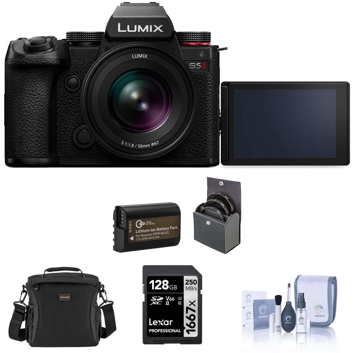 Panasonic LUMIX S5II Mirrorless Camera with LUMIX S 20-60mm f/3.5-5.6 Lens Bundle with 128GB SD Card, Shoulder Bag, Extra Battery, 67mm Filter Kit, Cleaning Kit 1