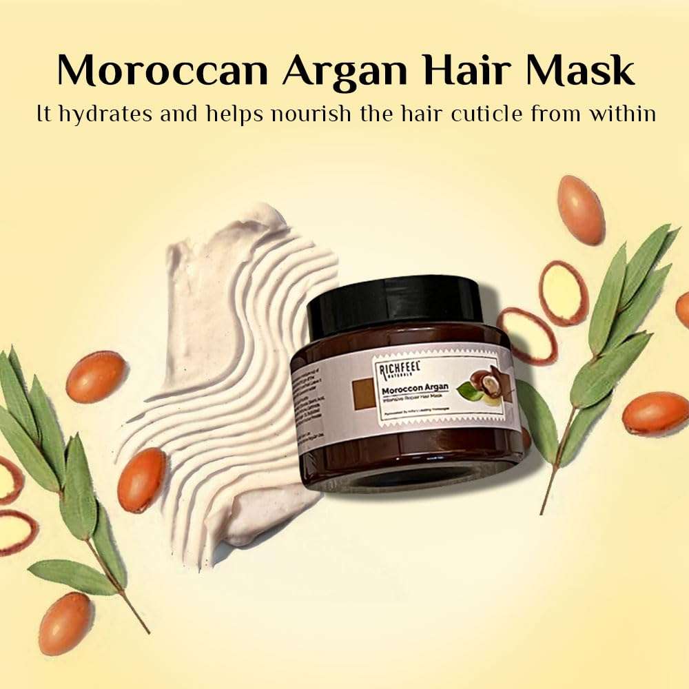 Richfeel Moroccan Argan Hair Mask | Reparative Deep Conditioning | Strengthens Hair |Treats Hair Fall & Damage| 100 g (Pack of 2) 3