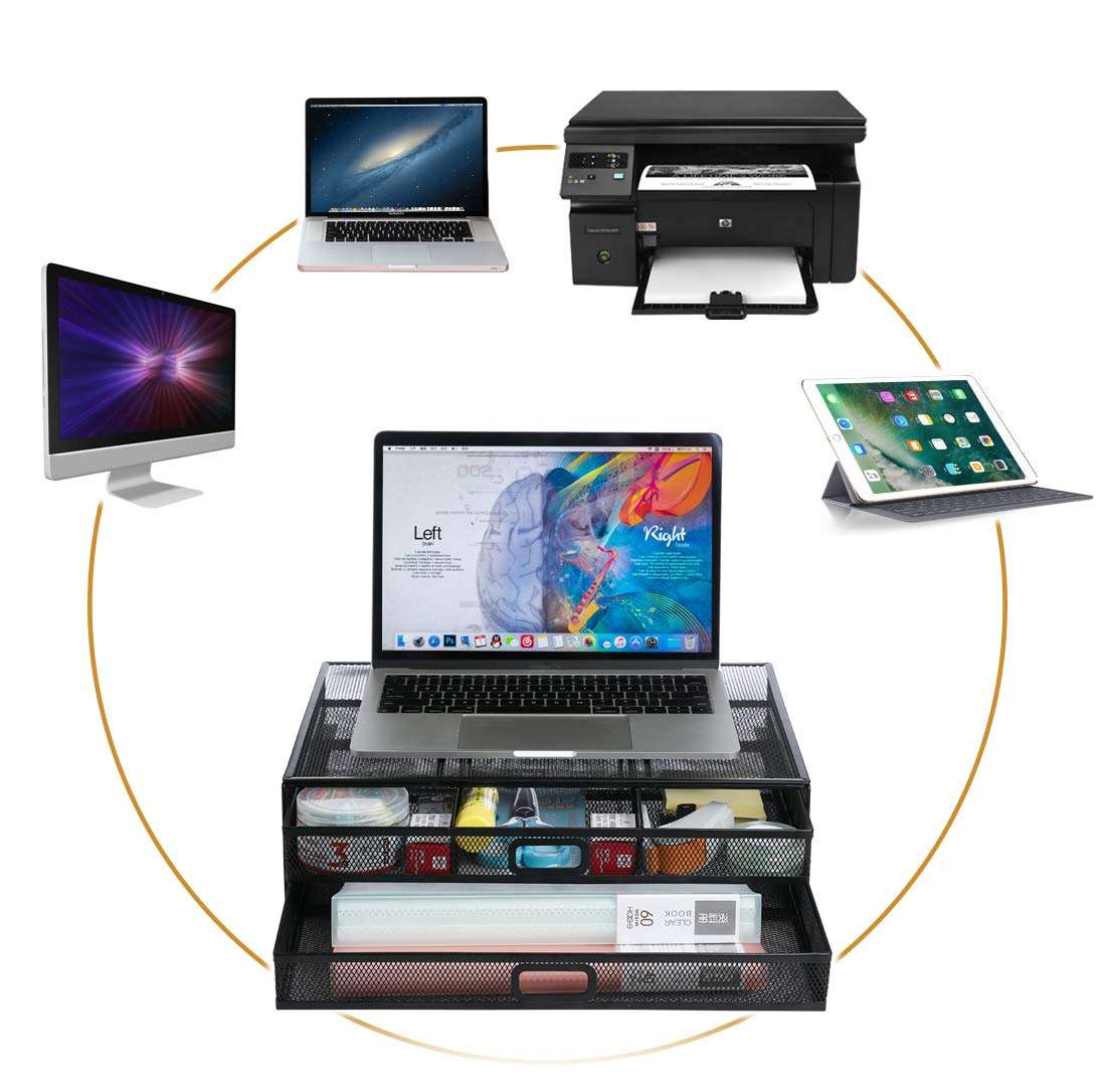 Monitor Stand Riser with Drawer Mesh Metal Desk Organizers Accessories PC Printer Holder with Pull Out Drawer Organizer, Laptop, Notebook,Office Supplies for Computer 4