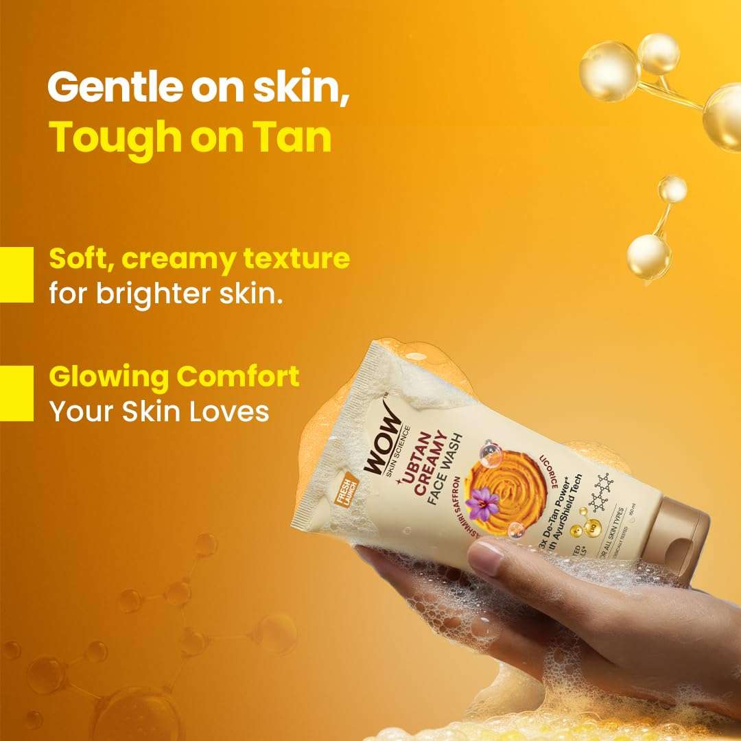 WOW Skin Science Ubtan Creamy Face Wash 150 ML for Men & Women | Facewash with Kashmiri Saffron & Liquorice | 3X Detan Power with AyurShield™ Tech | Brightening Cleanser for Radiant Glow | Sulphate-Free | Pack of 2 6