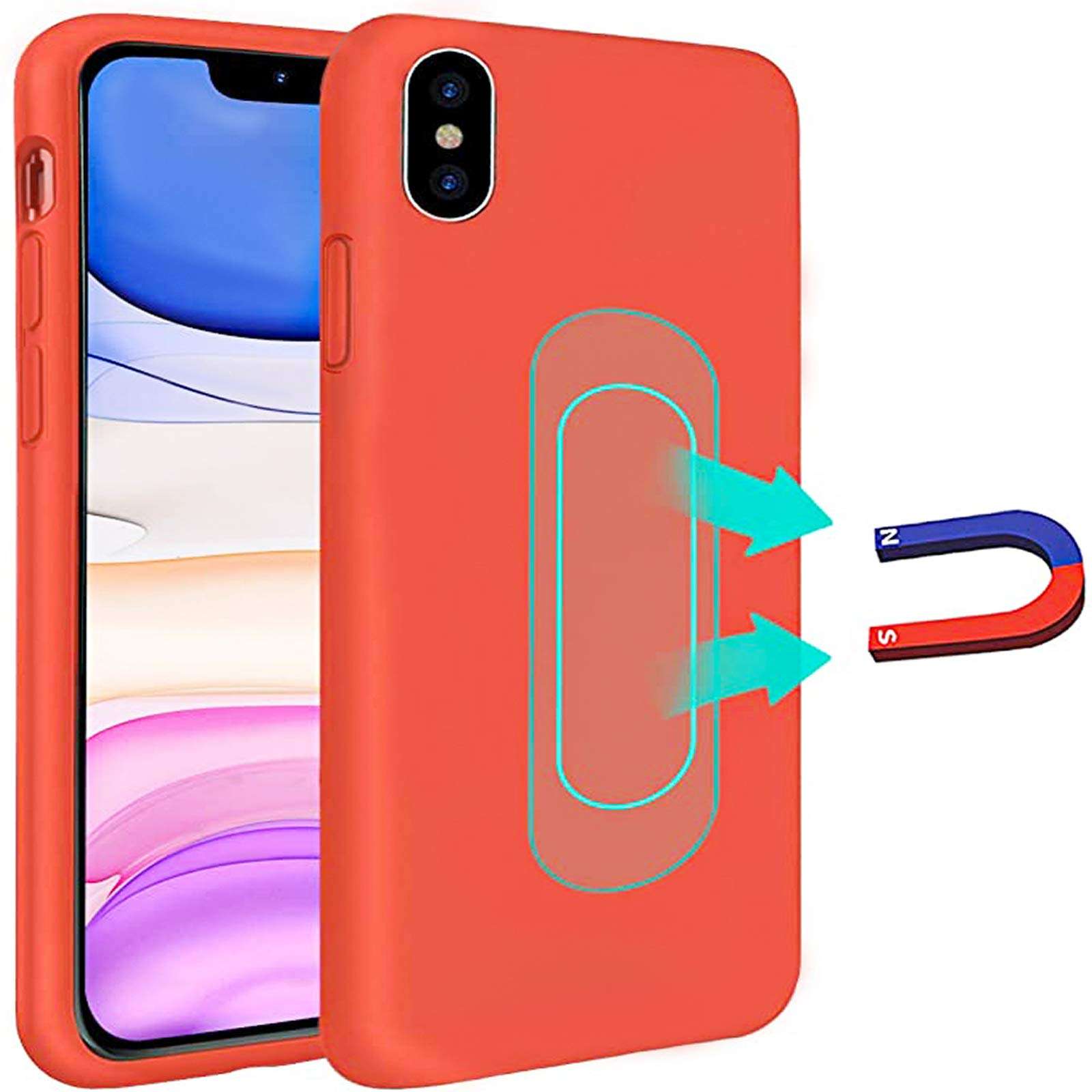 ESTPEAK Liquid Silicone Magnetic Case Compatible with iPhone 7/8/SE, [Invisible Built-in Metal Plate] Support Magnetic Car Mount, 360 Protective Cover Compatible with iPhone 7/8/SE 4.7'' 1