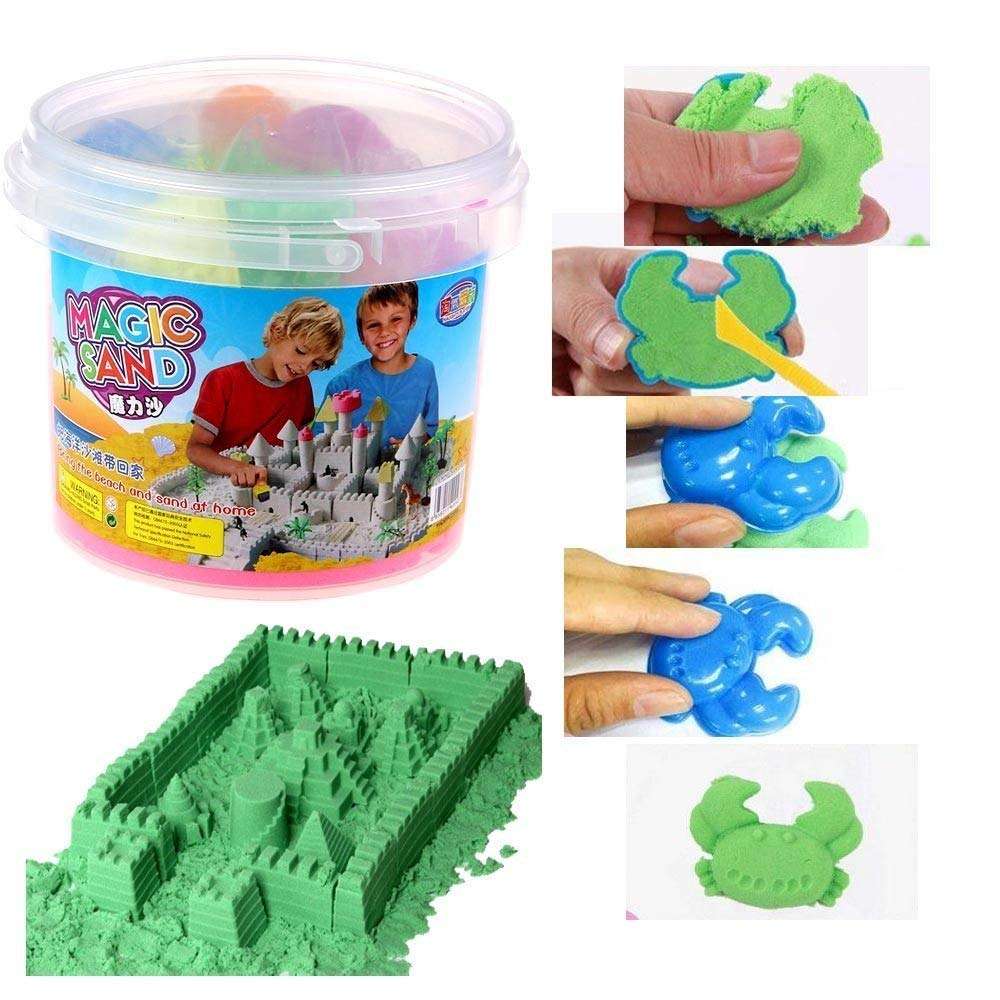 jesilo Kinetic Sand Kit Amazing Dough and Clay Active Magic Clay Sand with Mould,Activity Toys Indoor Games for Kids(1 KG Bucket with Mould Toys