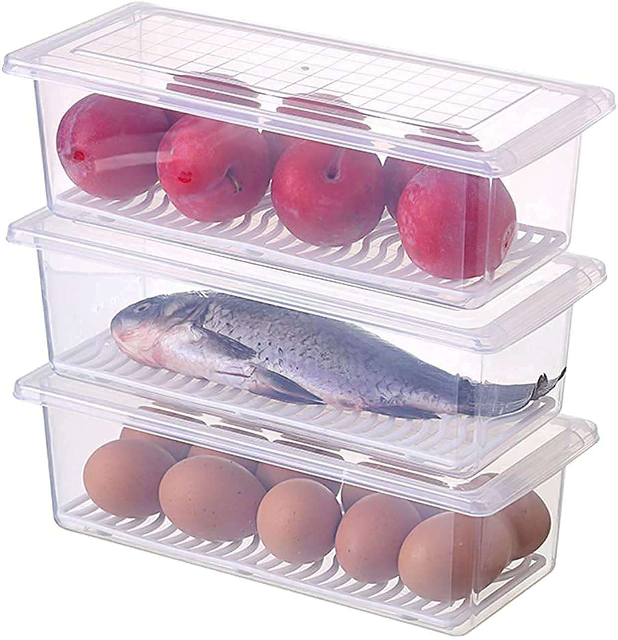 Wagmine Multifunction Plastic Food Storage Containers with Removable Drain Plate and Lid, Stackable Plastic Freezer Storage Containers to Keep Fresh for Meat, Fruits etc(Pack of 2pcs) 5