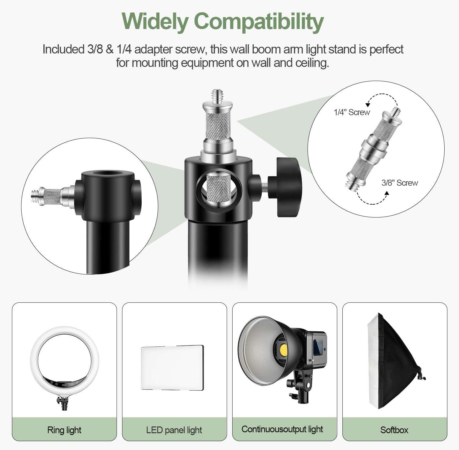 Wellmaking Wall Mount Triangle Boom Arm 39.37inch/100cm, Ring Light Mount Support 180°Flexible Rotation Comes with Tilt Swivel Mount for Studio Video Light, Monolight, Photography, Softbox, Reflector 3
