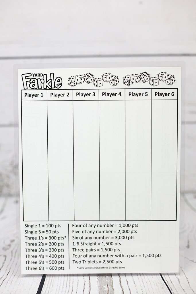 3 Yard Farkle Score Cards. Laminated Score Cards with Rules on The Back, Yarkle, Yard Games, Outdoor Games, Outdoor Events. Reusable Score Cards. Size- 8.5" x 11" 3