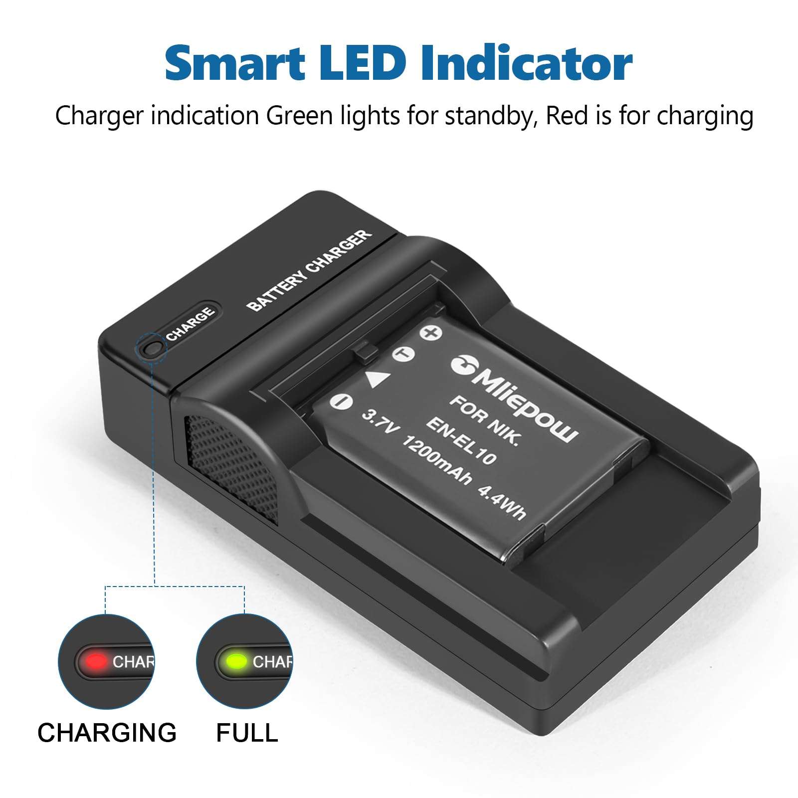 Mliepow 2 Pack EN-EL10 Battery and Micro USB Charger Compatible with Nikon Coolpix S60, S80, S200, S205, S220, S230, S500, S510, S520, S570, S600, S700, S3000, S4000 Digital Cameras, MH-63 Charger 3