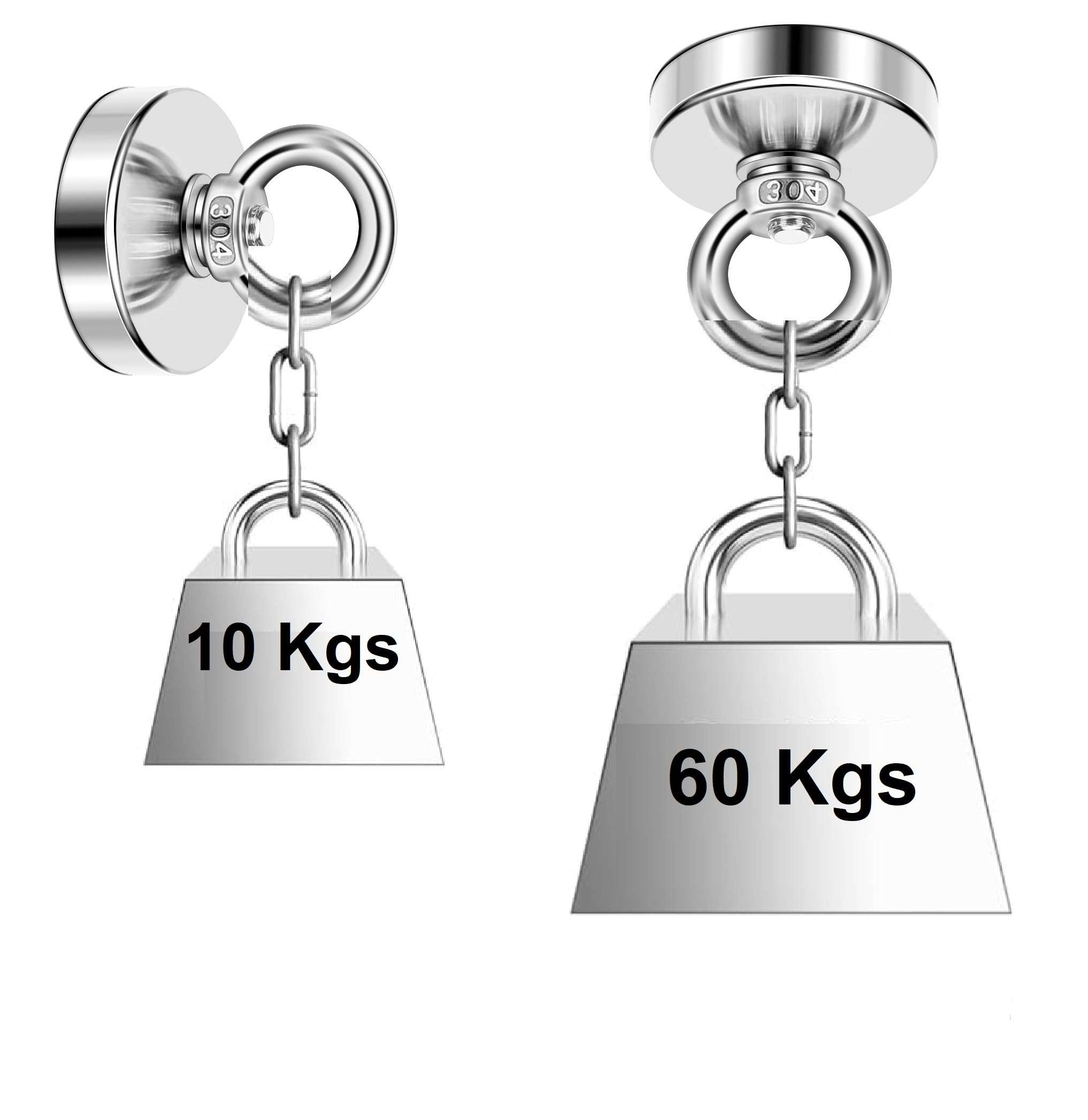 ALEAF 1 Piece of 48mm Super Strong Neodymium Fishing Magnets, 45-60 Kgs Vertical Pulling Force Rare Earth Magnet with Hole Eyebolt Diameter for Retrieving in River and Magnetic Fishing 5