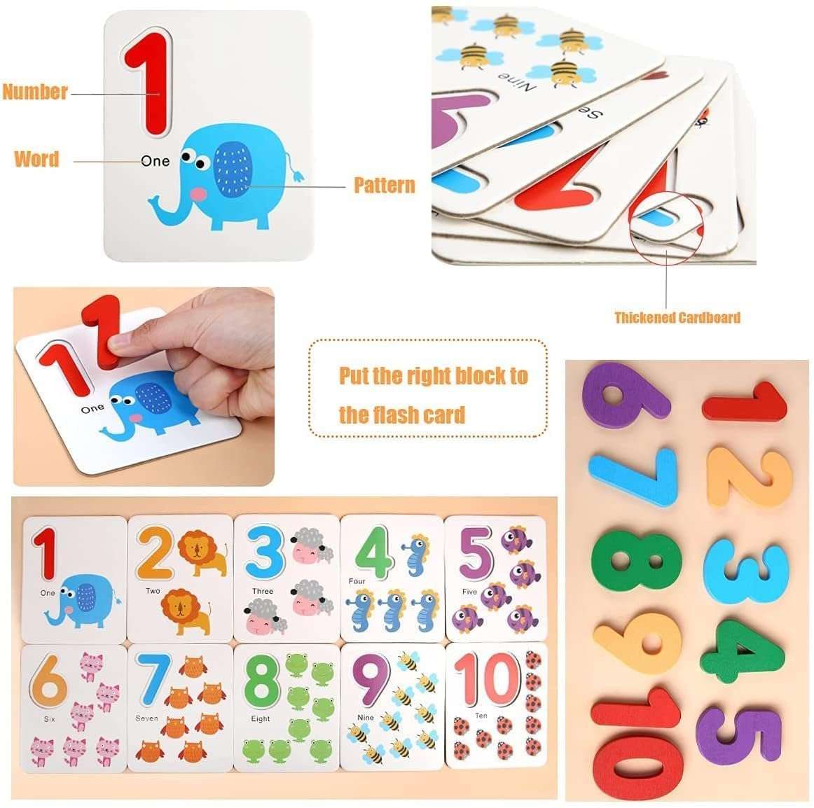 JANC ENTERPRISE Number Counting Games, Montessori Educational Toy Gift for Kindergarten Classroom 3,4, 5 Year Old | Wooden Math Number Blocks Counting | 6
