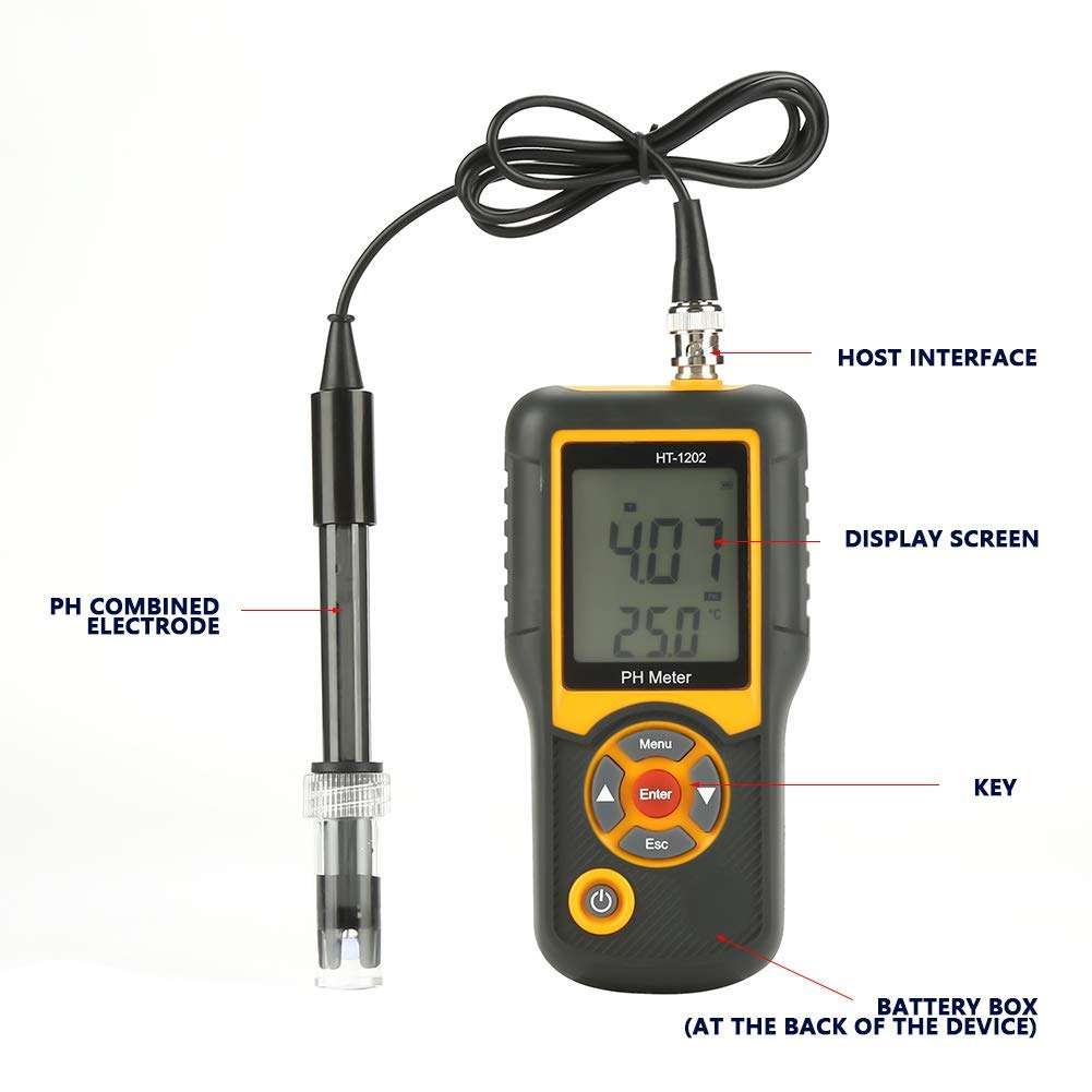 JF-XUAN Water Quality Tester Water Quality Tester, HT-1202 High Precision Digital Water Quality Tester PH mV Tester Temperature Meter 0~14PH 5