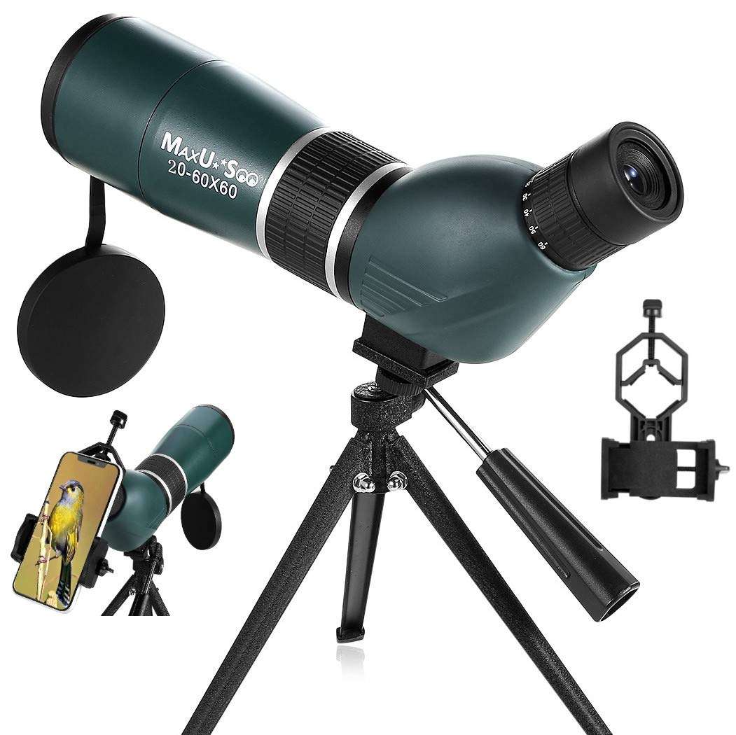 MaxUSee High Definition 20-60x60 Zoom Spotting Scope with Tripod Carry Bag Phone Adapter, BAK4 Prism & FMC Lens Shock-Proof for Bird Watching Wildlife Scenery Moon Viewing 1