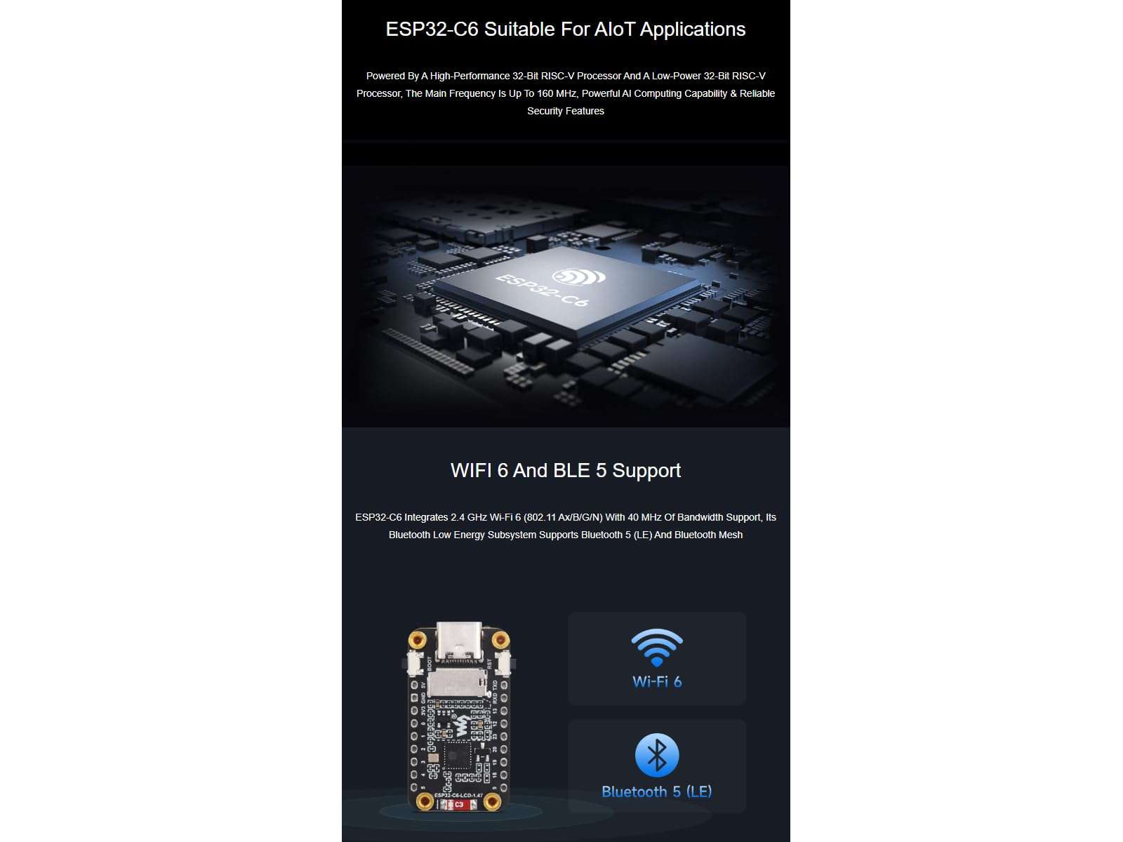 waveshare 2 Pack ESP32-C6 1.47inch Display Development Board 172×320 Resolution 262K Color LCD, 32-bit RISC-V Processor,Supports Wi-Fi 6(802.11 b/g/n) and Bluetooth 5 (LE) 4