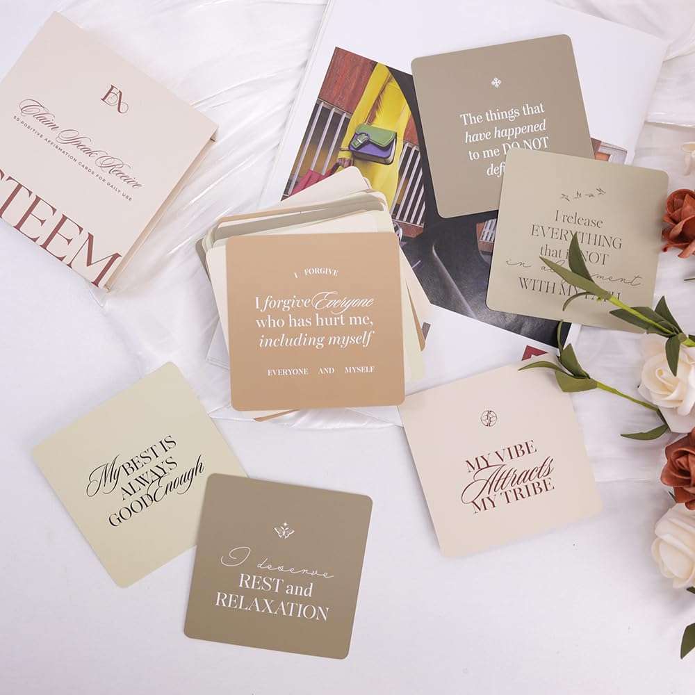 Esteem Affirmations Esteem Daily Affirmation Cards for Manifestation, Self Care, Self Love Stress Relief 4 x4 Inspirational with Quotes 50 Mindfulness Box Women and Men 4