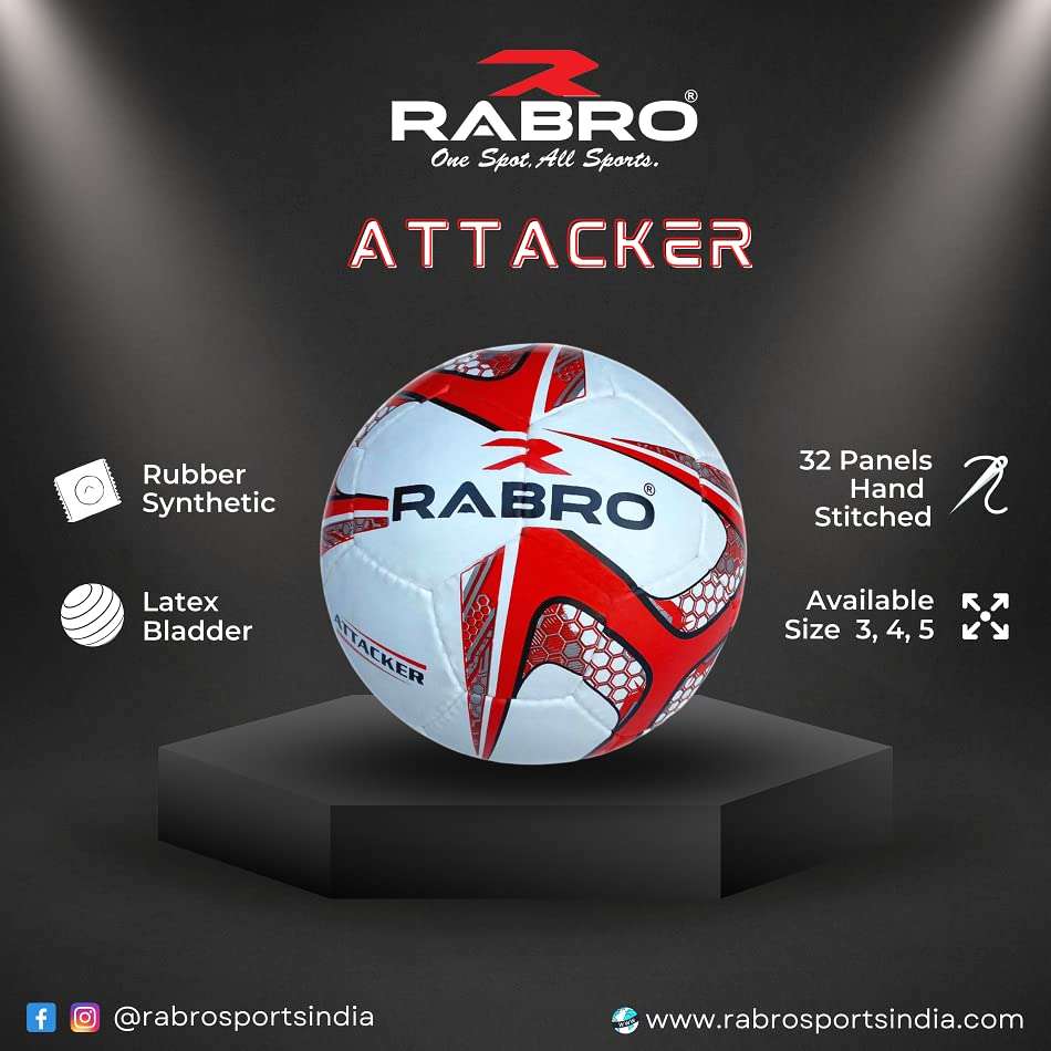 RABRO Attacker Synthetic Rubber Football / Soccer Ball (Size 4, White Red) 5