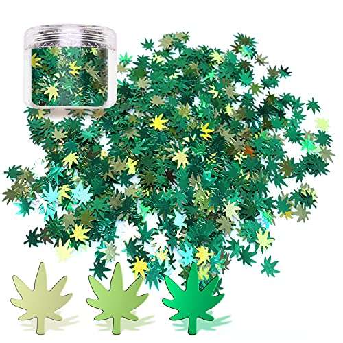 Laza Leaves Chunky Glitter Flakes Nail Art Sequin Pot Weed Leaf Shine Shaped Pomona Green Azure Green Mixed Iridescent Sparkle for DIY Craft Decoration Party Festival 10ml Jars - Emerald Apple Leaf 1