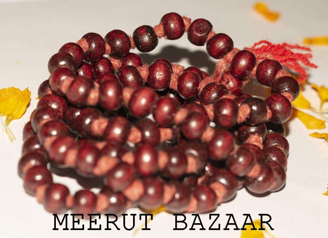 Meerut Bazaar Energized Pure Certified Lal/Rakt Chandan Mala/Red Sandalwood Garland 108+1 Beads for Puja Meditation/japa/Wearing and Hanuman/Durga/Kuber Pooja 2